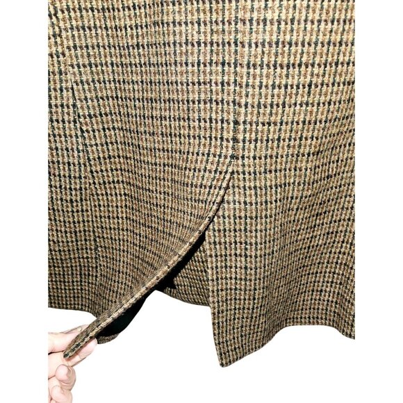 Chocolate Brown Wool Blend Tweed Houndstooth Blazer Jacket Suede Elbow Patches L - Picture 11 of 12